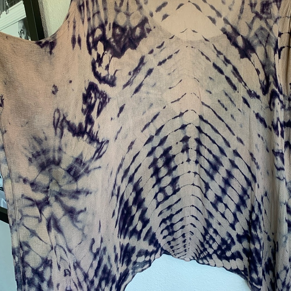 BLUE LIFE tunic Women's XS/S, tan with navy tie dye pattern; oversized. EUC - Picture 8 of 14